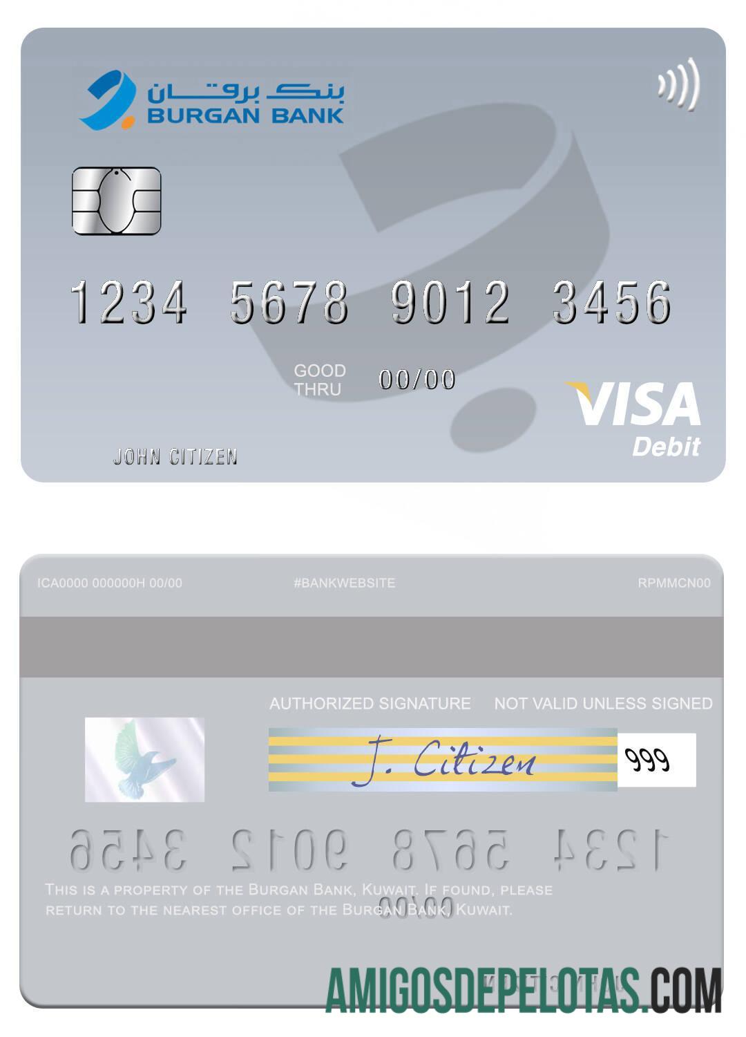 Kuwait Burgan Bank Visa Debit Card real example